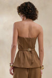 Mavi Brown Pinstripe Bandeau Tailored Top