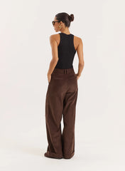 Chocolate Belted Turn Up Cord Wide Leg Trousers Hughes