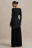 Yanira Black Crepe And Georgette Boat Neck Maxi Dress With Drop Waist
