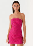 Dangerous Kind Beaded Mini Dress Hot Pink