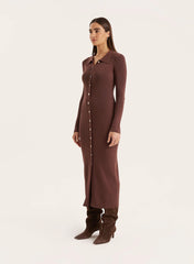 Chocolate Collared Button Down Knitted Dress