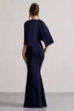 Kianne Navy Draped Short Sleeve Maxi Dress