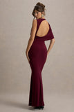 Rae Burgundy Maxi Dress With One Sleeve Cape