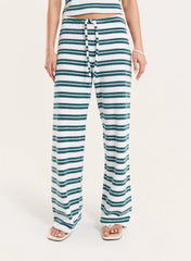 Green And White Striped Towelling Straight Leg Trousers