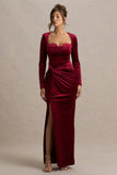 Fay Berry Velvet Corset Style Knot Maxi Dress
