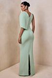 Quira Mint Asymmetric Neck Maxi Dress With Cape Sleeve
