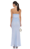 Mesh Strapless Corset Maxi Dress in Light Blue