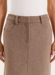 Brown Wool Effect Maxi Skirt