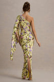 Clementina Tulip Floral Print Asymmetric Cape Sleeve Maxi Dress