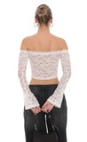 Off Shoulder Sheer Lace Top in White
