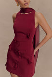 Skyler Suiting Embroidered Mini Dress Wine