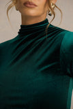 Wishes Bottle Green Velvet High Neck Maxi Dress With Wrap Skirt