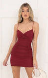 Dotted Mesh Bodycon Dress in Red