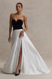 Lucienne Black Cream Sweetheart Corset Split Maxi Dress