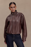 Curtis Faux Leather Bomber Jacket Dark Chocolate