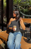Khamie Black Polka Dot Off Shoulder Top