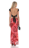 Mesh Rose Maxi Skirt in Red