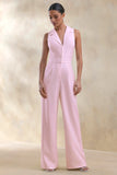 Brillora Light Pink Plunge Neck Tailored Jumpsuit