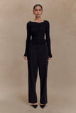 Culver Draped Twist Knit Top Black