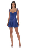 Sequin Ruffle Strap A Line Dress in Blue