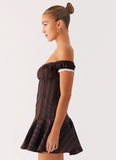 Jumana Off Shoulder Mini Dress Toffee Stripe