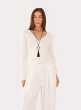 White Wrap Semi Sheer Long Sleeve Top