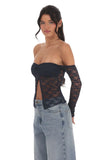 Off Shoulder Lace Flyaway Top in Navy