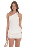 One Shoulder Denim Top in Ivory