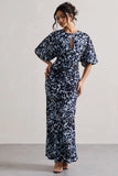 Elidy Animal Print Ruched Flutter Sleeve Cut Out Maxi Dress