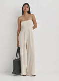 Beige Linen Bandeau Jumpsuit