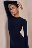 One Step Ahead Navy Long Sleeve Backless Fishtail Maxi Dress