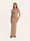 Mocha Hardware Ruched Detail Maxi Dress