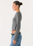 Kaytra Long Sleeve Top Grey Marle Stripe