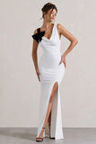 A Catch White Cowl Neck Split Maxi Dress With Bow