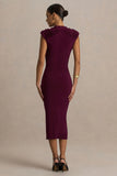 Hermia Burgundy High Neck Midi Dress