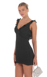 Ruffle V Neck Dress in Black