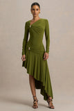 Alexia Green Asymmetric Neck Maxi Dress With Gold Details