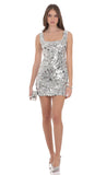 Circle Sequin Square Neck Dress in Silver