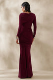 Kessara Burgundy Asymmetric Neck Maxi Dress With Sash And Gathered Detailing