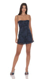 Textured Floral A line Dress in Navy