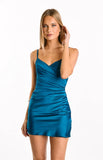 Higher Ground Teal Ruched Party Mini Dress