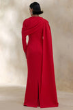 Heliora Red V Neck Maxi Dress With Sash And Draped Detail