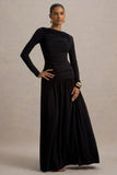 Aniyah Black High Neck Maxi Dress With Ruched Detailing