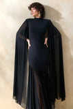 Chantelle Black High Neck Maxi Dress With Drop Waist And Cape Sleeves