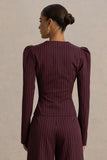 Lana Burgundy Pinstripe Woven Sweetheart Neck Tailored Top