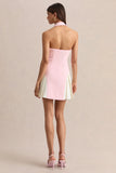 Valetta Light Pink Plunge Neck Tailored Mini Dress