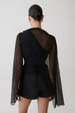 Ida Sheer Asymmetrical Long Sleeve Cape Black