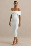 Bayshore White Bow Bardot Midi Dress