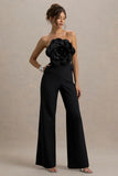 Opia Black Bandeau Wide Leg Jumpsuit With Large Floral Corsage