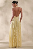 Bea Lemon Plunge Neck Ruffled Maxi Dress